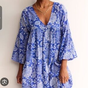 Boden empire waist sheer blue patterned kaftan size 2p